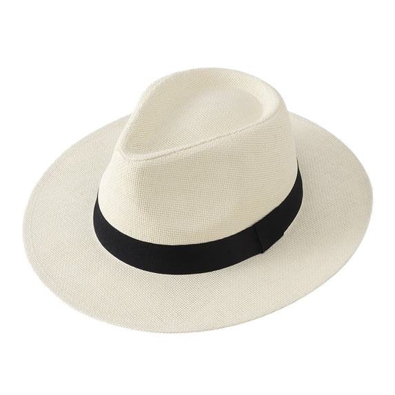 YAYUBA Men's Summer Sun Hat Wide Brim Straw Cowboy Hat Breathable Beach Hat for Outdoor Travel Fishing Gardening,White2