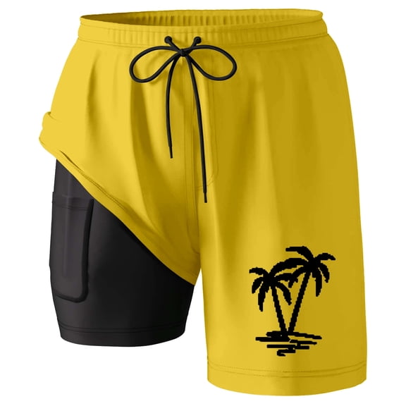 YAYUBA Men's Swim Trunks 2 In 1 with Compression Liner Stretchy Quick Dry Breathable High Elastic Waist Boardshorts for Men Light Upf Multi Pockets Summer Beach Cruise Water Park