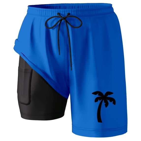 YAYUBA Men's Swim Trunks 7 Inch Inseam Stretchy Quick Dry High Elastic Waist Board Shorts with Compression Liner Stretchy Upf Beach Swimwear,M,Blue-A