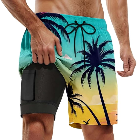 YAYUBA Men's Swim Trunks Stretchy Quick Dry Drawstring Funny Mens Swim Trunks with Compression Liner Light Beach Swimwear,XXXL,2-Light Green