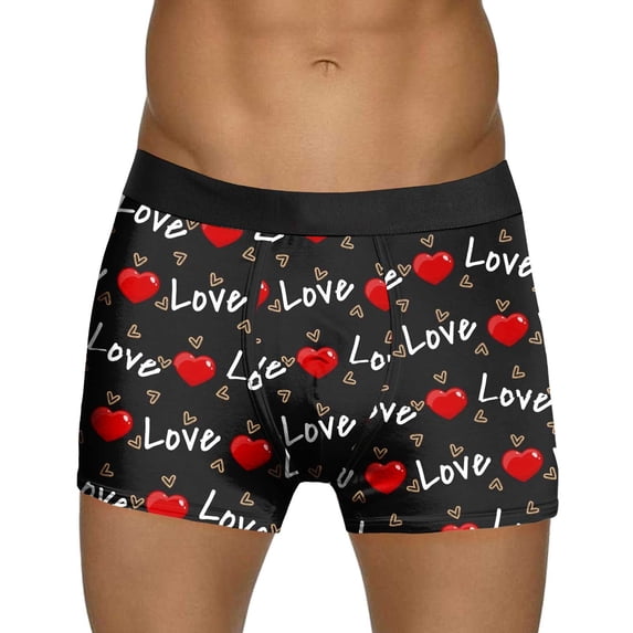YAYUBA Men's Underwear Heart Print Boxer Shorts Mens Valentines Day Printed Underwear Style Red Bubble Special Love Rose Shorts Mid Waist