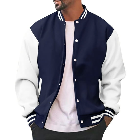 YAYUBA Men's Varsity Baseball Jacket Casual Letterman Bomber Jacket Windbreaker Lightweight Jacket,Navy,S