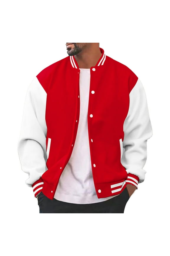 Men's Varsity Baseball Jacket Casual Letterman Bomber Jacket Windbreaker Lightweight Jacket,Red,M