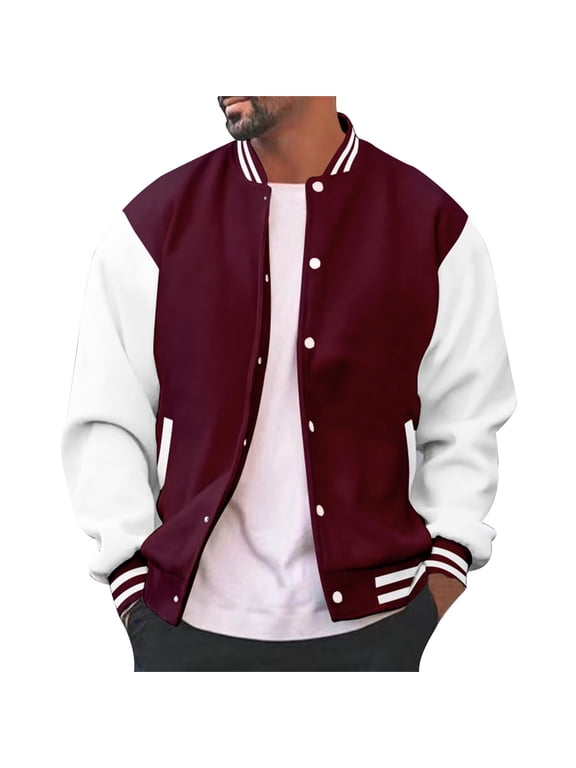 Men's Varsity Baseball Jacket Casual Letterman Bomber Jacket Windbreaker Lightweight Jacket,,L