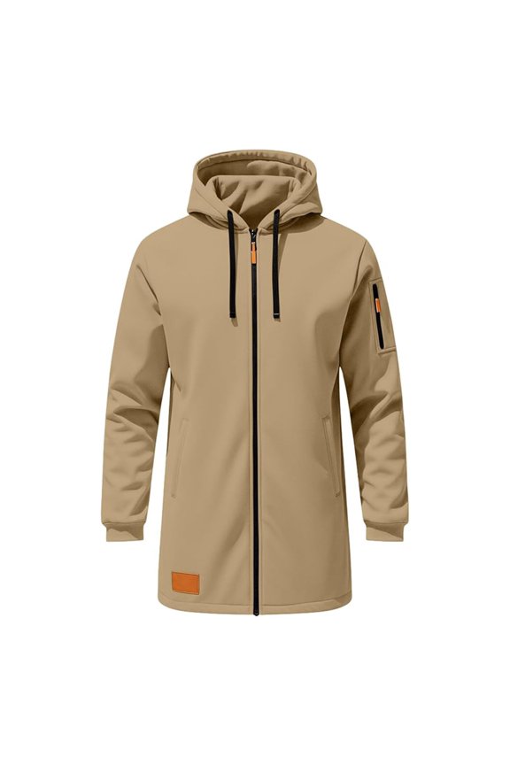 Men's Warm Winter Jacket, Hoodie with Zip, Hooded Jacket with Arm Pocket, Sweat Jacket, Windproof Trench Coat, Short Winter Coat, Comfortable Warm Men's Jackets for Leisure, Camping