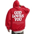 thumbnail image 1 of YAYUBA Men's Y2K Christian Jesus Hoodies Trendy Graphic Letter Long Sleeve Fall Oversized Halloween Sweatshirts Halloween Gifts , XXXL, Red, 1 of 6