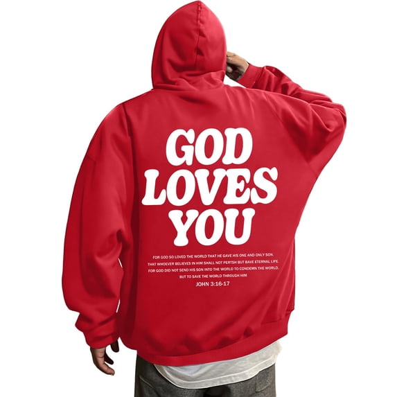 YAYUBA Men's Y2K Christian Jesus Hoodies Trendy Graphic Letter Long Sleeve Fall Oversized Halloween Sweatshirts Halloween Gifts , XXXL, Red