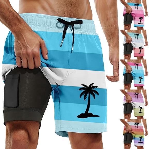 YAYUBA Mens 7 Inch Swim Trunks 2 In 1 Compression Liner Quick Dry Breathable Soild Color Hawaiian Shorts Comfy Stretch Lined Beach Swimming Shorts for Men
