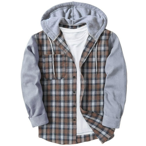 YAYUBA Mens Flannel Hoodie Shirt Casual Button Down Plaid Jacket Shirts Stylish Long Sleeve Shirts with Pocket