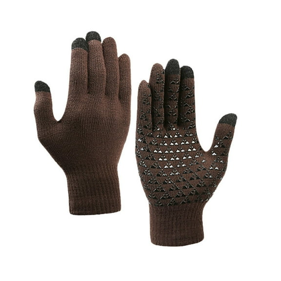 YAYUBA Mens Gloves,Thermal Knitted Gloves for Men and Women Touchscreen Compatible Outdoor Winter Wear Non Grip Cold Weather,Brown