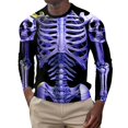 thumbnail image 1 of YAYUBA Mens Halloween 3D Skeleton FunnyT-Shirt Unisex Long Sleeve Tee Shirt Halloween Gifts , M, Purple, 1 of 5