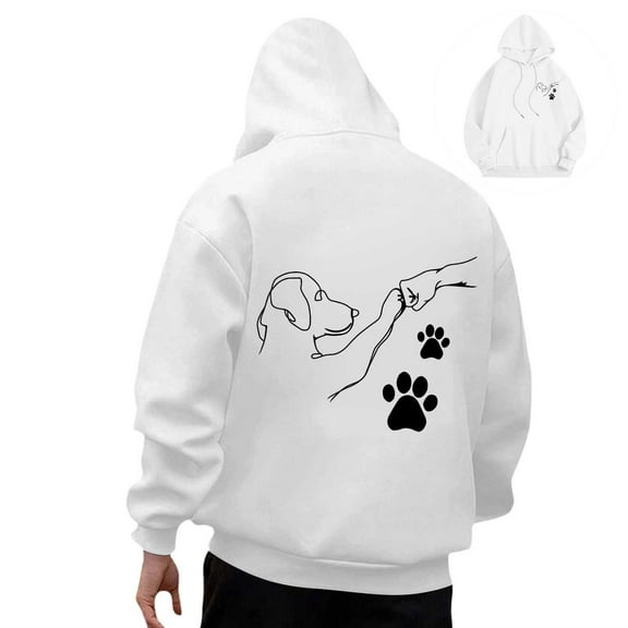 YAYUBA Mens Hoodies Pullover White,Oversized Human Friend Cute Cartoon Dog Pattern Hooded Sweatshirt Long Sleeve Couples Hoodie Pullover With Pocket Fall Mens Fall Shirts