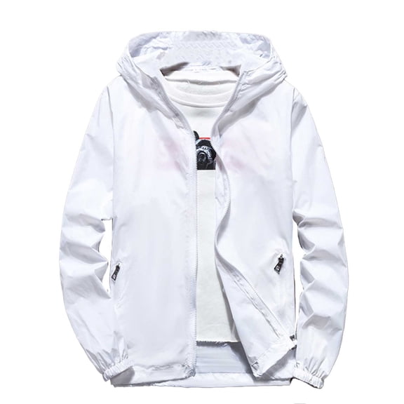YAYUBA Mens Lightweight Hooded Waterproof Rain Jacket Breathable Raincoat Shell for Outdoor Fishing Hiking,White,XXL