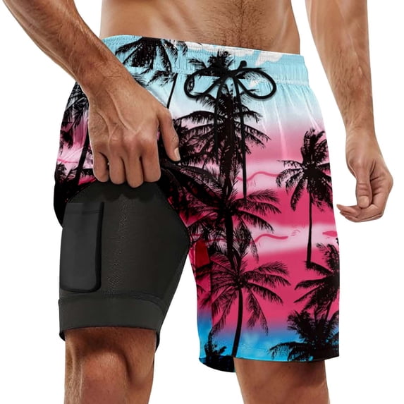 YAYUBA Mens Swim Trunks 2 In 1 Compression Liner Quick Dry Breathable Soild Color Swim Shorts Stretchy Upf Multi Pockets Summer Beach Cruise Water Park