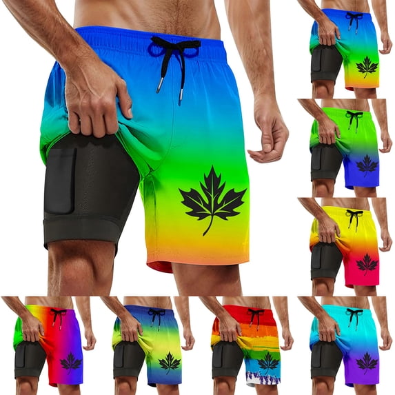 YAYUBA Mens Swim Trunks 7 Inch 2 In 1 Compression Liner Stretchy Quick Dry Breathable High Elastic Waist Swimwear Loose Multi Pockets Summer Beach Cruise Water Park