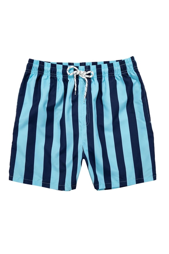 Mens Swim Trunks 7 Inch Lined, Men's Printed Beach Shorts with Pockets for Casual Summer Fitness and Bodybuilding Activities, Blue, S