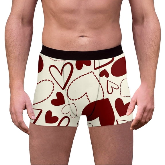 YAYUBA Mens Underwear Boxer Briefs Funny Design Boxer Shorts Heart Print Valentine's Day Men's Shorts High Elasticity Comfortable And Stylish Briefs For Everyday Wear