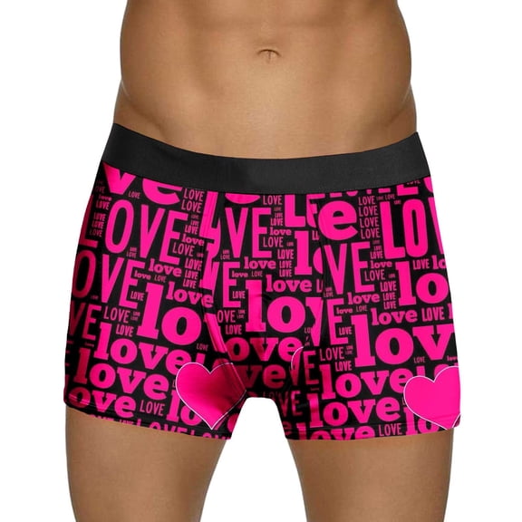 YAYUBA Mens Underwear Boxer Briefs Heart Print Boxer Shorts Mens Valentines Day Printed Underwear Style Red Bubble Special Love Rose Shorts Mid Waist