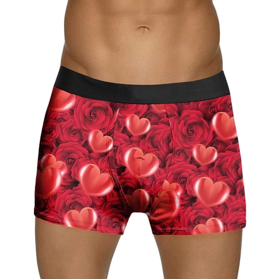 YAYUBA Mens Underwear Heart Print Boxer Shorts Heart Print Valentine's Day Men's Shorts Valentines Day Gifts for Him