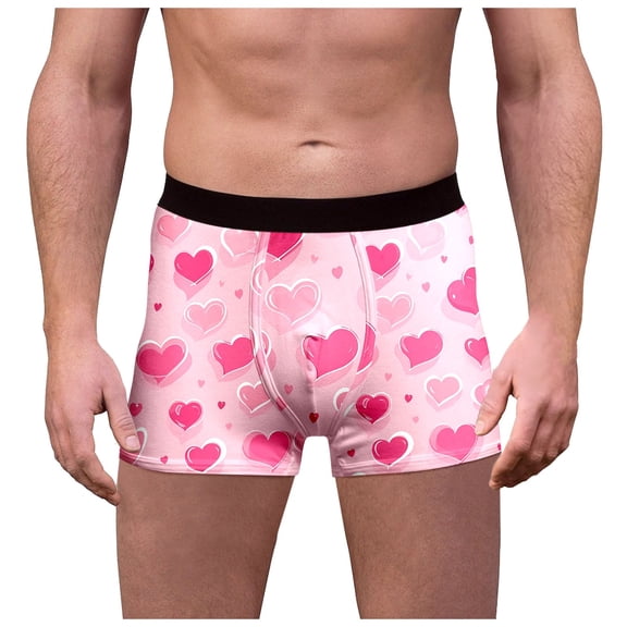 YAYUBA Mens Underwear Novelty and Funny Design Boxer Shorts Mens Valentines Day Printed Underwear Style Red Special Heart Rose Shorts Mid Waist