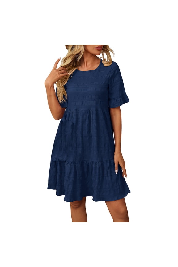 Midi Dresses for Women Dresses Polka Dot Flounce Hem Smock Dress Summer Beach Travel Dresses