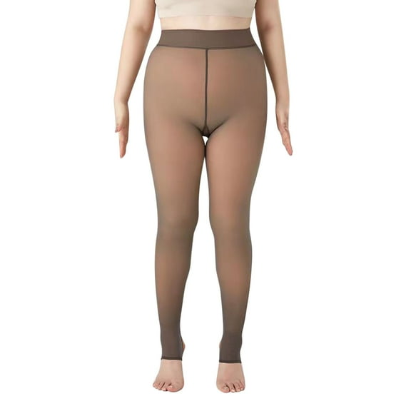 YAYUBA One-Seam Lined Tights for Women Sheer Thermal Leggings with Tummy Control & Lifting Design