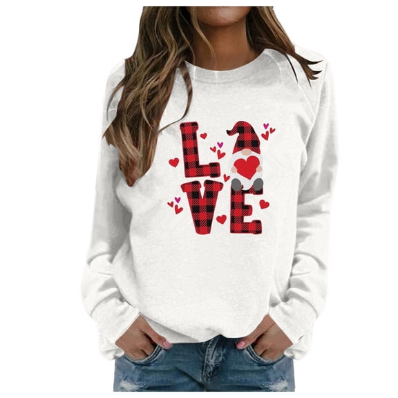 YAYUBA Plus Size Christmas Sweatshirt Valentine's Day Floral Printed Hooded Sweatshirt Round Neck Long Sleeve Casual Preppy Clothes