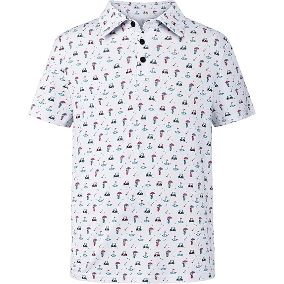 YAYUBA Polo Shirts for Boys Button Solid Color Print Performance Short Sleeve Athletic T-Shirts Quick Dry Funny Tees Clothes for Boy Size, 7-8 Years, White