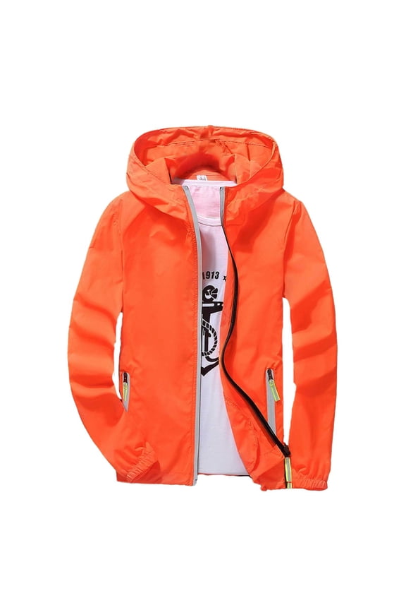 Reflective Coat Hooded Windbreaker Fashion Runing Pocket Jacket,Orange,S