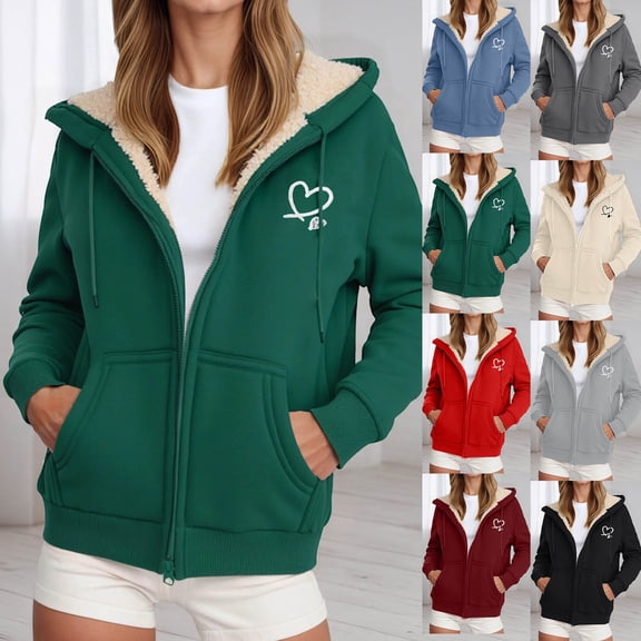 YAYUBA Sherpa Jacket Women Comfort Zip Up Sherpa Lined Hoodies Y2k Trendy Casual Winter Thicken Sweatshirt Jacket Coat
