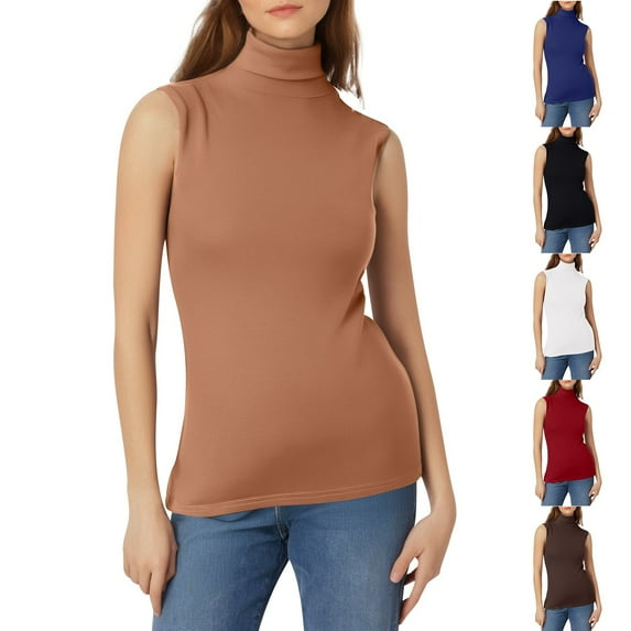 YAYUBA Sleeveless Tops for Women Women's Fashion Solid Color Inside A Small Shirt Sleeveless Turtleneck Vest Base Shirt Workout Tops Basic Going Out Clothes 2026