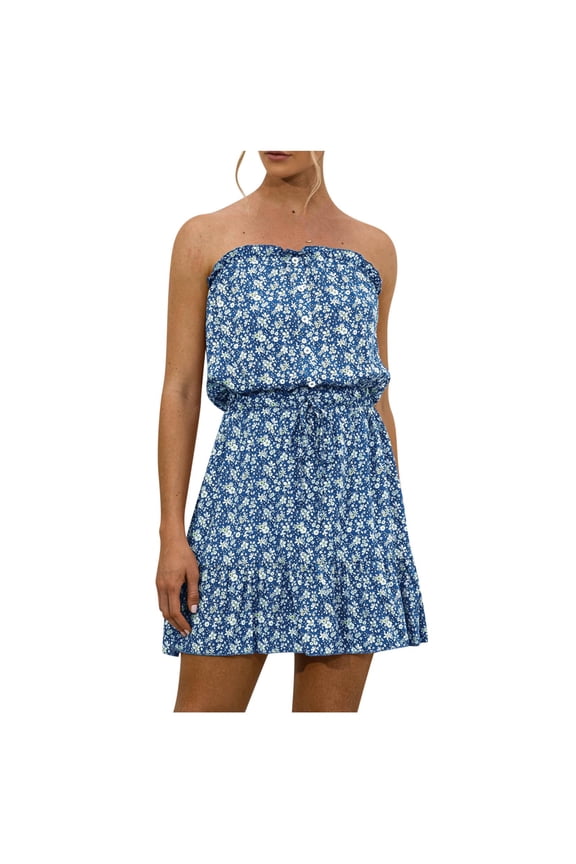 Summer Dresses for Women Summer Tube Top Floral Dress Mini Dress Casual Dress Beach Maxi Dress