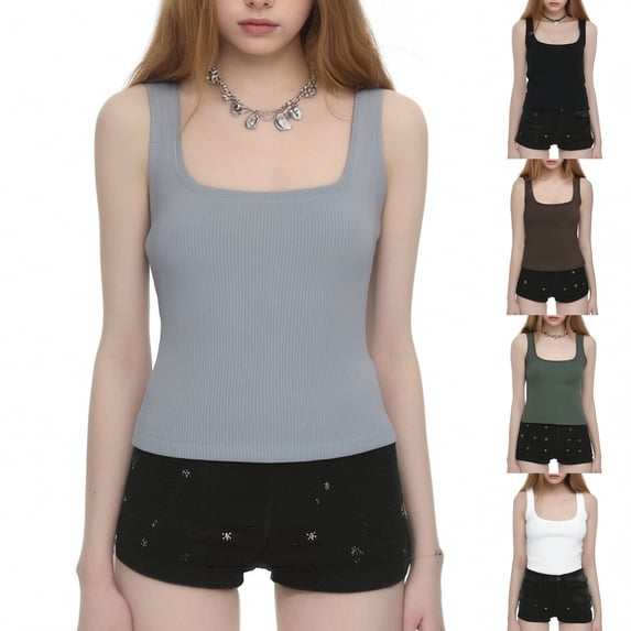 YAYUBA Summer Tank Tops for Women A Fashionable Casual And Top With A Solid Color Round Neck Workout Tops Basic Going Out Clothes 2026