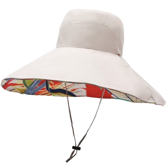 YAYUBA Super Wide Brim Sun Hat for Women Packable Reversible Double Side Wear Hats Summer Beach Bucket Cap,Beige