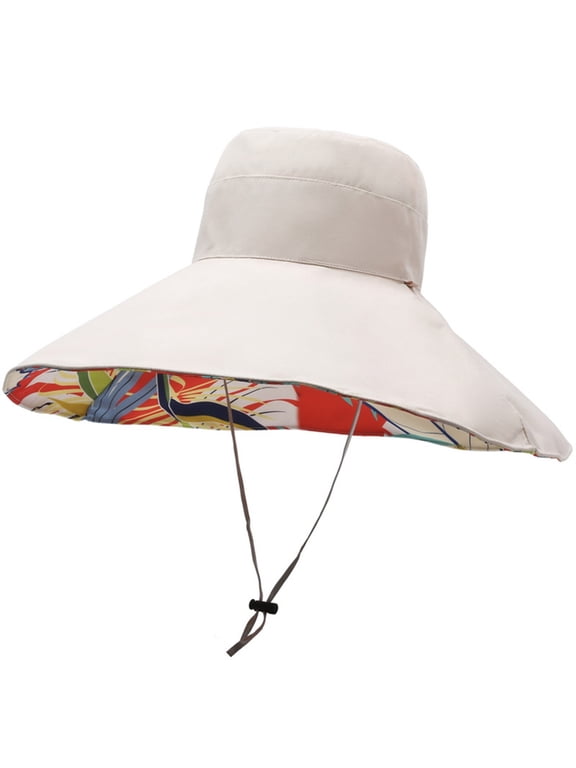 Super Wide Brim Sun Hat for Women Packable Reversible Double Side Wear Hats Summer Beach Bucket Cap,Beige