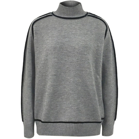 YAYUBA Sweaters for Women Mock Neck ChunkyHalf Long Sleeve Splicing Warm Knitted Pullover Sweaters Oversized Trendy Fall Winter Basic Jumper Top,S