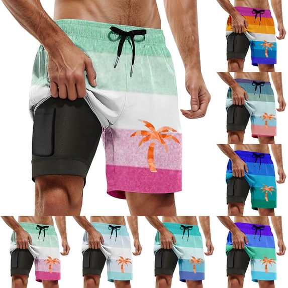 YAYUBA Swim Trunks Men 2 In 1 with Compression Liner Stretchy Quick Dry Breathable Gradient Stretch Boy Swim Shorts Light Multi Pockets Beach Bathing Suit Beach Board Shorts