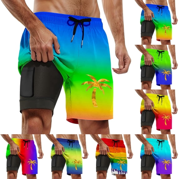 YAYUBA Swim Trunks Men 2 In 1 Liner Compression Quick Dry Breathable Soild Color Swimwear Lightweight Multi Pockets Beach Funny Beach Pool