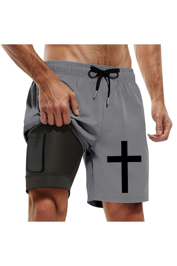Swim Trunks Men 5 Inch Stretchy Quick Dry Elastic Waist Drawstring Mens Bathing Suit 9 Inch Inseam Compression Liner Light Upf Summer Beach Men Swim Brief,S,1-Grey