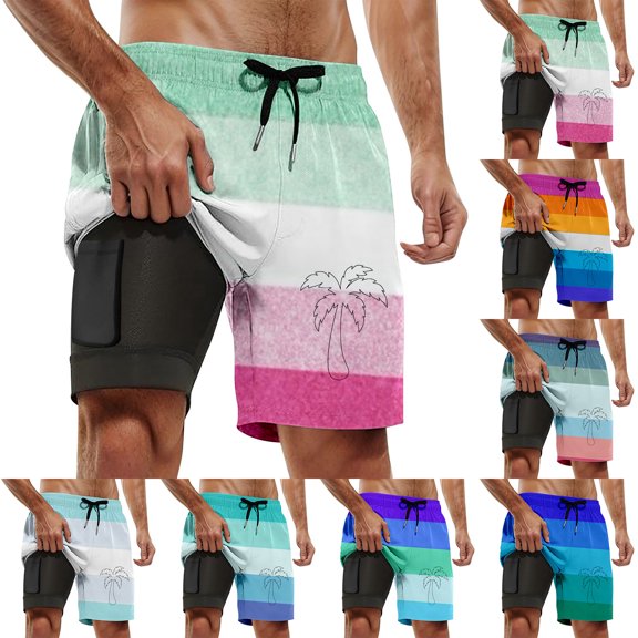 YAYUBA Swim Trunks Men 7 Inch 2 In 1 Soft Compression Liner Quick Dry Breathable Drawstring Bathing Suit Lightweight Multi Pockets Summer Beach Swimwear