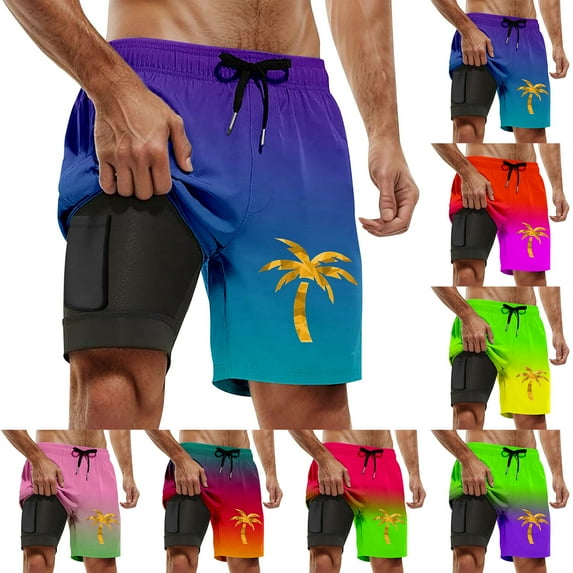 YAYUBA Swim Trunks Men 7 Inch 2 In 1 Soft Compression Liner Stretchy Quick Dry Breathable High Elastic Waist Board Shorts Comfy Multi Pockets Summer Beach Cruise Water Park