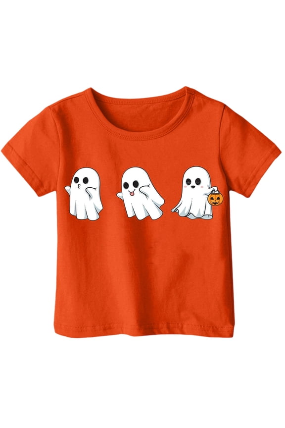 T Shirts for Girls 12 Cartoon Print Crewneck Back To School T Shirt Comfortable Tee Shirt Preppy T Shirt for Boys and Girls, 8-9 Years, Orange