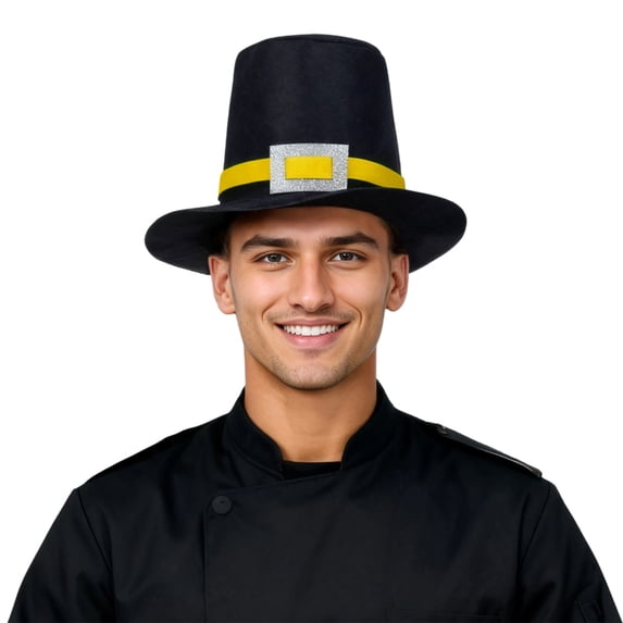 YAYUBA Thanksgiving Hats Black Pilgrim Felt Hat Thanksgiving Novelty Black Top Hat for Thanksgving Party Accessory