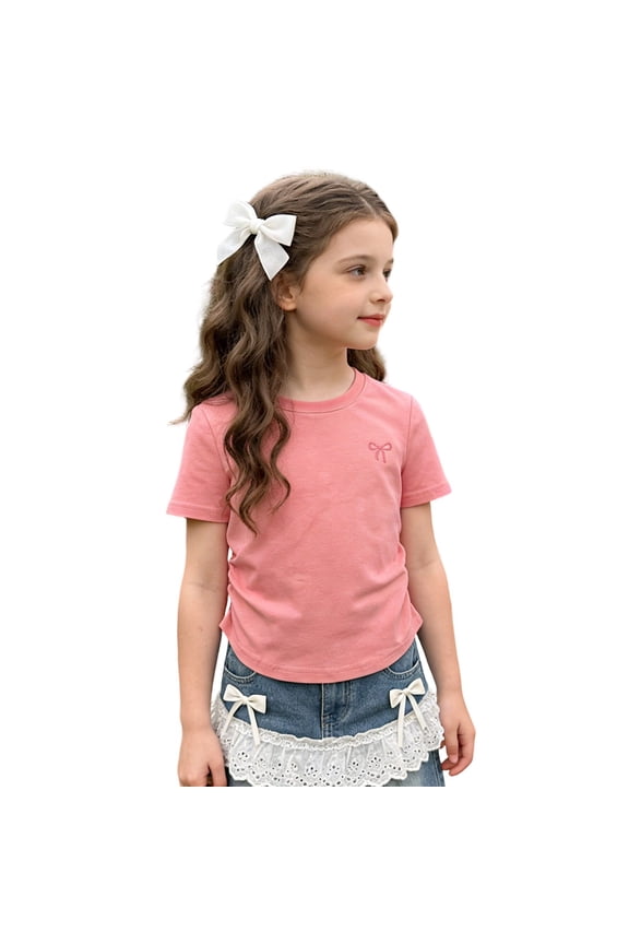 Toddler Girl Tops 5t Cartoon Print Crew Neck Back To School Short Sleeve Tee for Toddler Soft Sports T-Shirt Preppy Toddler Clothes for Girls, 5-6 Years, Pink