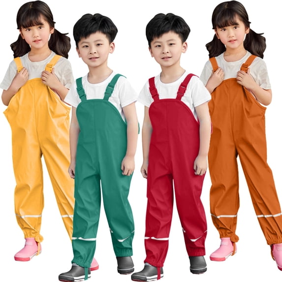 YAYUBA Toddler Kids Boys Girls Rain Dungarees Windproof Waterproof Mud Jumpsuit Clothes, Green, 5-6 Years