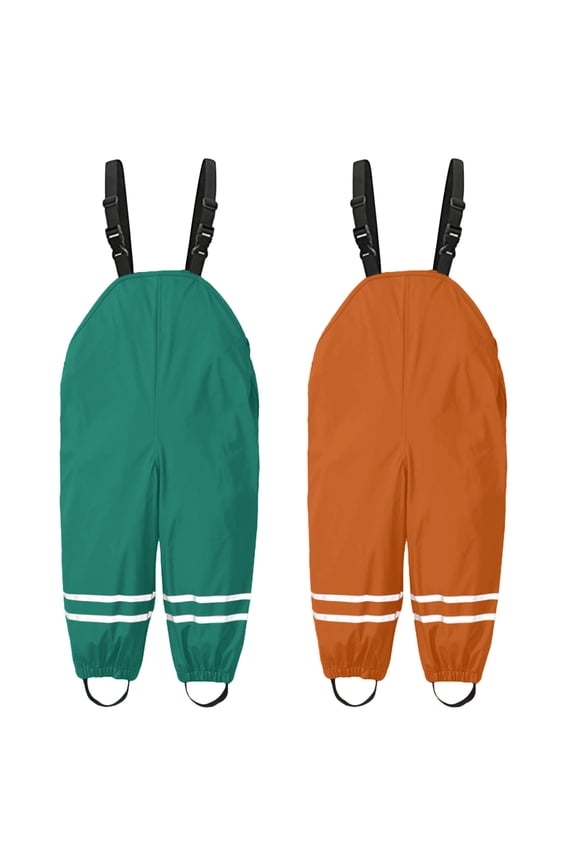 Toddler Kids Boys Girls Rain Dungarees Windproof Waterproof Mud Jumpsuit Clothes, Orange, 4-5 Years