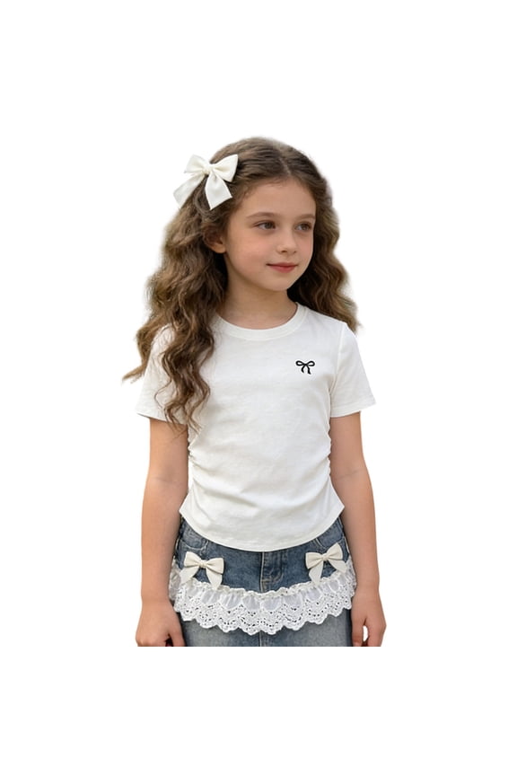 Toddler Shirts 5t Letter Graphic Printed Crewneck Back To School Short Sleeve T-Shirt Comfy Summer Tops Preppy Toddler Girl Clothes, 5-6 Years, White