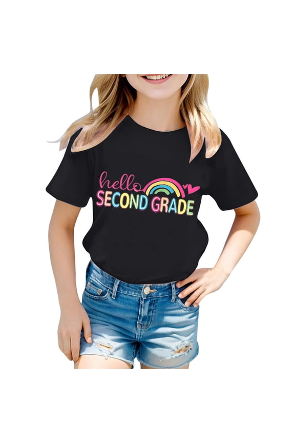 Toddler Shirts for Girls 2t Graphic T-Shirts Crewneck Back To School T Shirt Trendy Beach Shirt Preppy Toddler Girl Clothes, 6-7 Years, Black