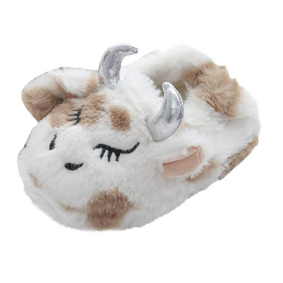 YAYUBA Toddler Slippers Size 7,Adorable Kids Indoor Slippers with 3D Calf Design Non- Sole for Girls Comfortable Warm Shoes,3.5-4.5 Years,Brown
