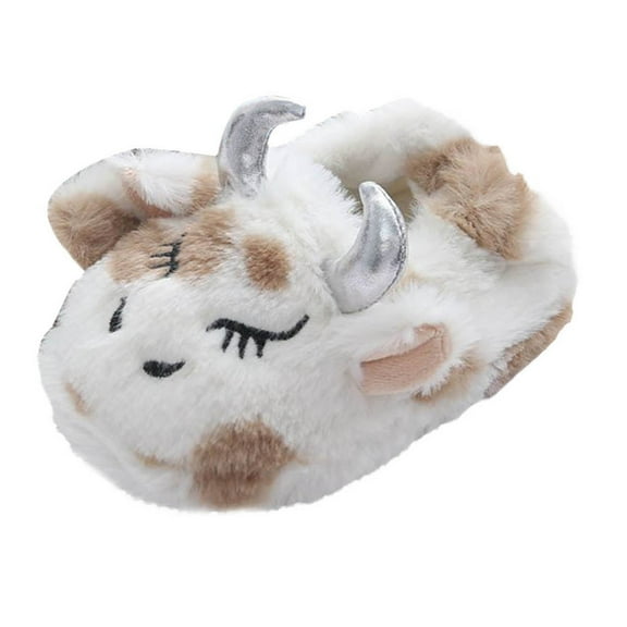 YAYUBA Toddler Slippers Size 7,Adorable Kids Indoor Slippers with 3D Calf Design Non- Sole for Girls Comfortable Warm Shoes,3.5-4.5 Years,Brown